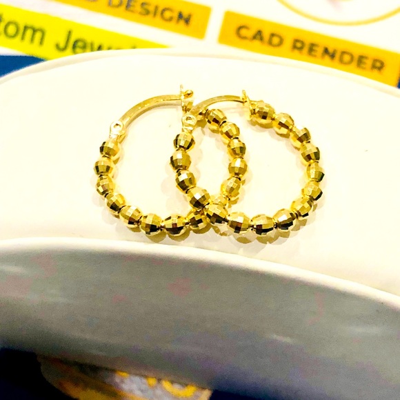 10k Real Solid Gold Hoop Earrings Chunky Hoop Earrings Diamond Cut Hoop Earrings - Picture 1 of 8